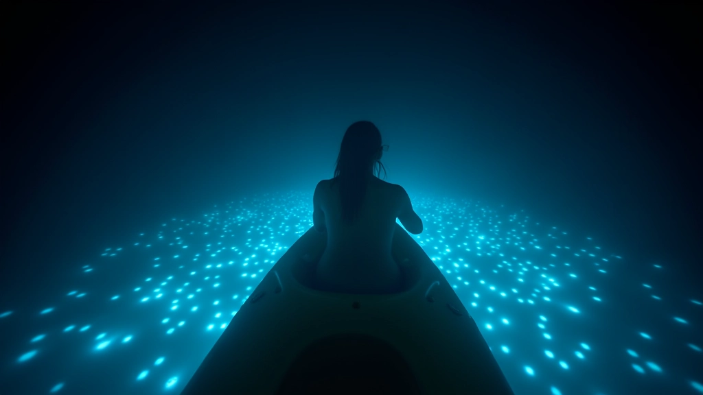 Dinoflagelados brillantes en agua marina, bioluminiscencia natural marina