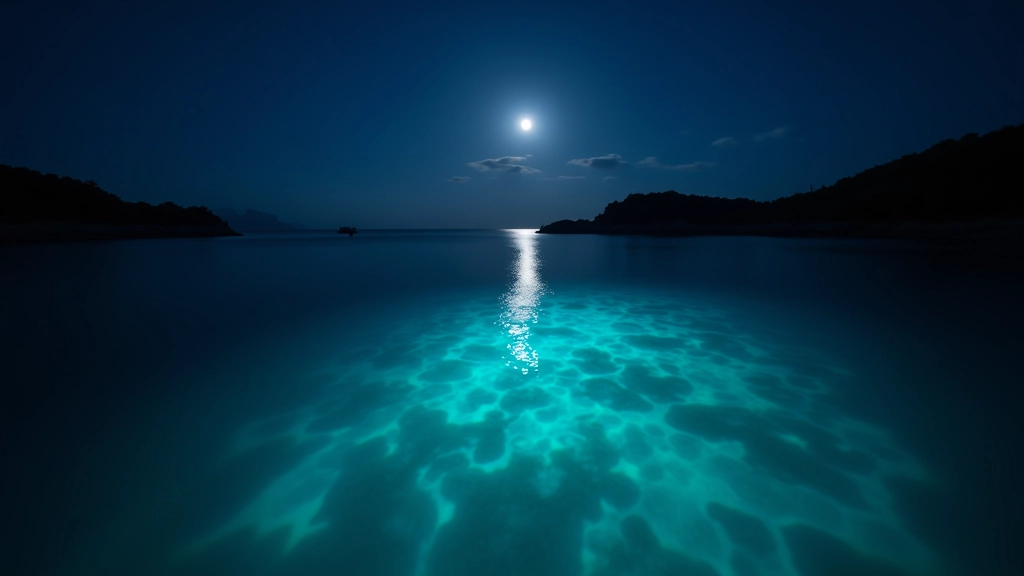 Comparación visual de brillo bioluminiscente en diferentes fases lunares, desde luna nueva a luna llena