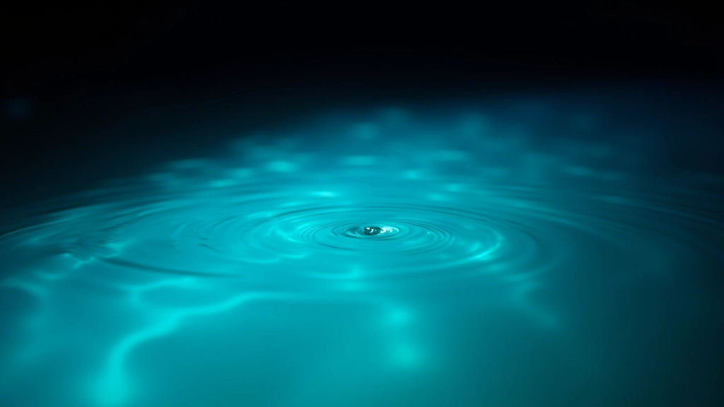 Vista de cerca del agua bioluminiscente brillando con luz verde azulada durante la noche